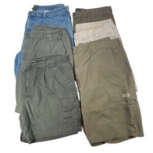 Set of 6 Men’s Cargo Chino Denim Shorts 40 Wrangler Haggar Casual Blue Tan